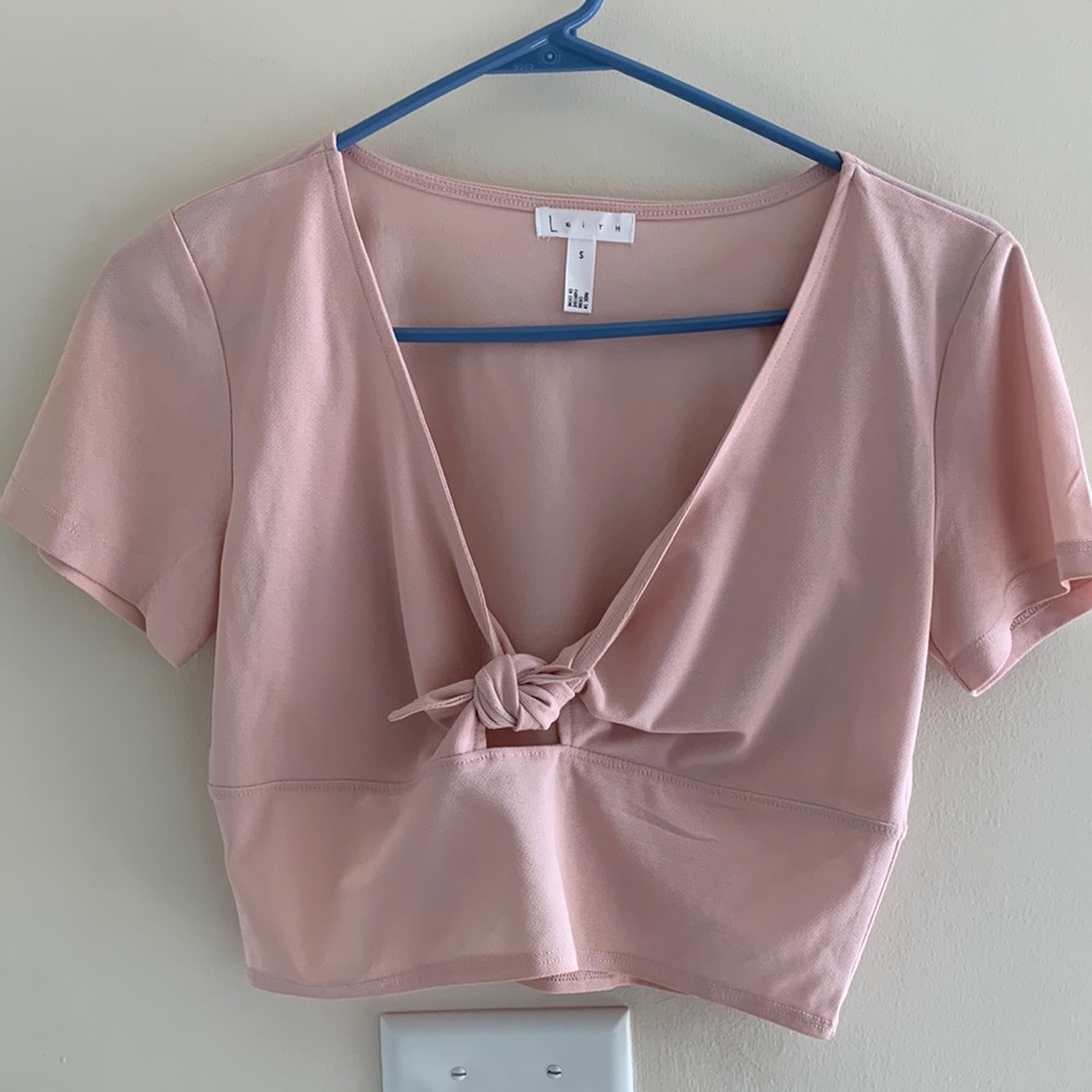 Leith Pink Bow-Tie Crop Top